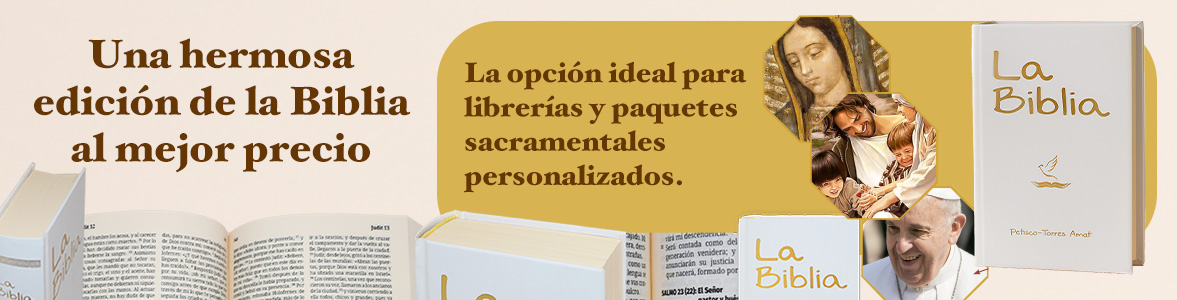 Banner La Biblia Petisco- Torres Amat para librerías y paquetes sacramentales personalizados.